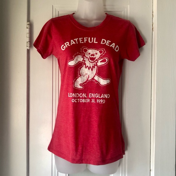[vintage] Grateful Dead London, England 1990 Heather Red Distressed T-Shirt - Picture 2 of 12